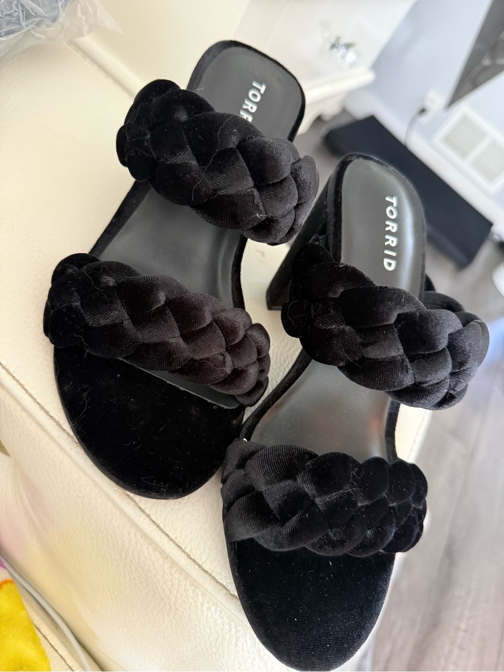 torrid Black Braided Velvet Slide Heels